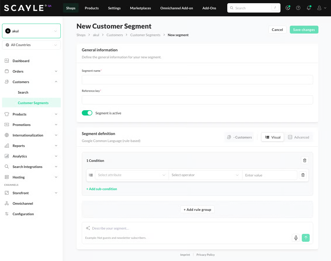 New Customer Segment builder